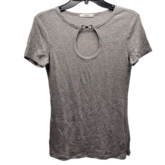 APRLL Women's Gray Short sleeve Keyhole Front Top Size Small - Picture 1 of 7